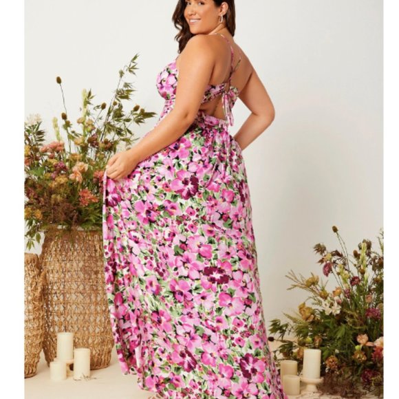 Vacation Beach Plus Floral Print Criss-Cross Tie Backless Cami Dress NEW - Picture 3 of 4